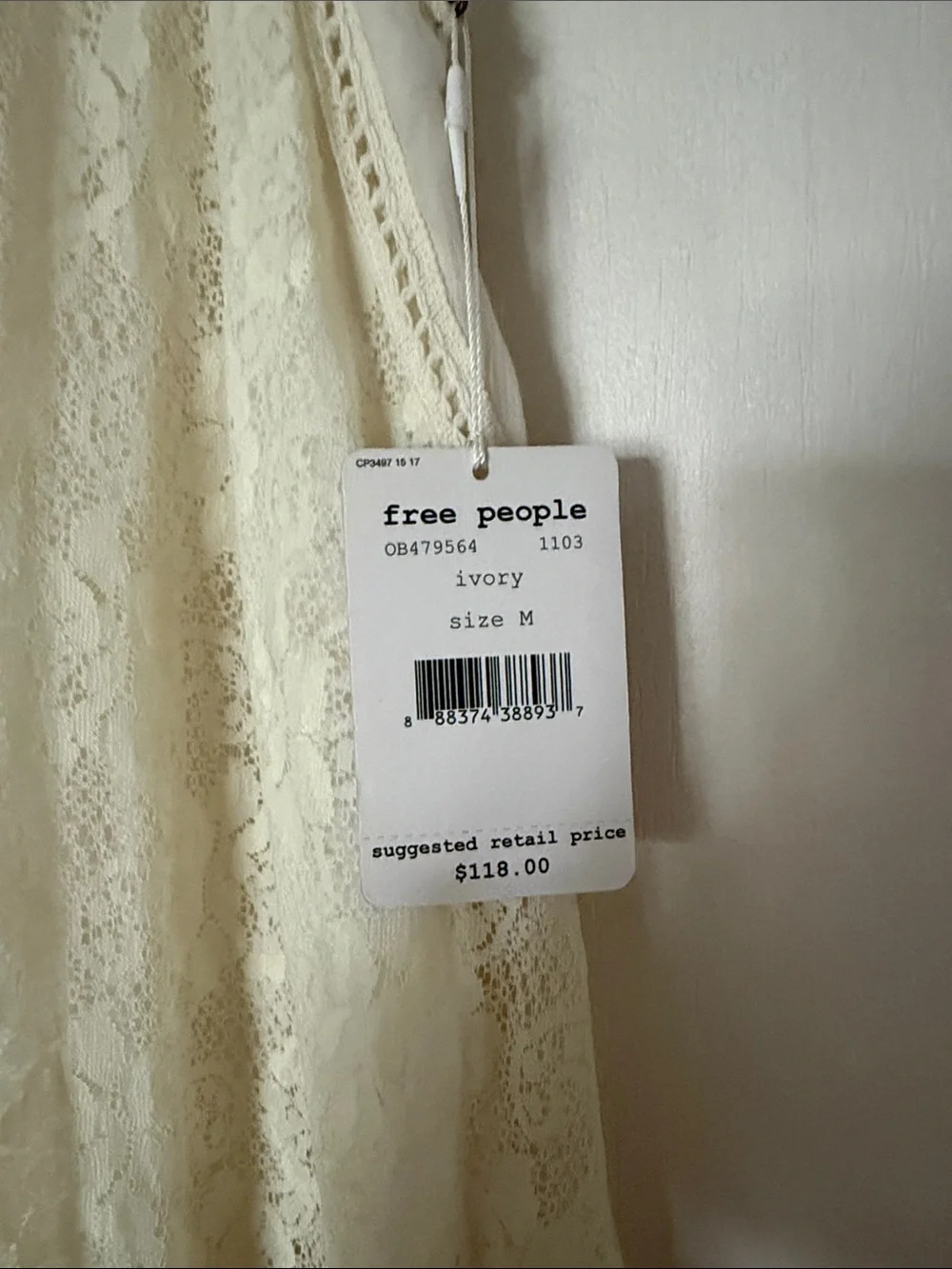 Free People Lace & Sheer Ruffled Hem Sleeveless Tunic - Cream